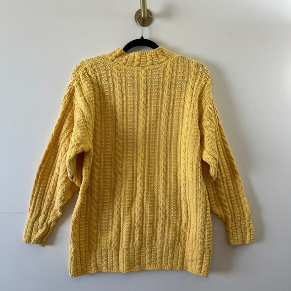 Vintage Talbots Yellow Cable Knit Mock Neck Oversized Sweater Womens Large - Picture 2 of 11